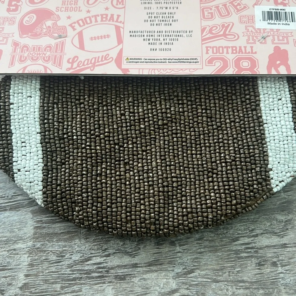 Brown Beaded Football Coin Purse Wandering Moon Handmade in India NWT